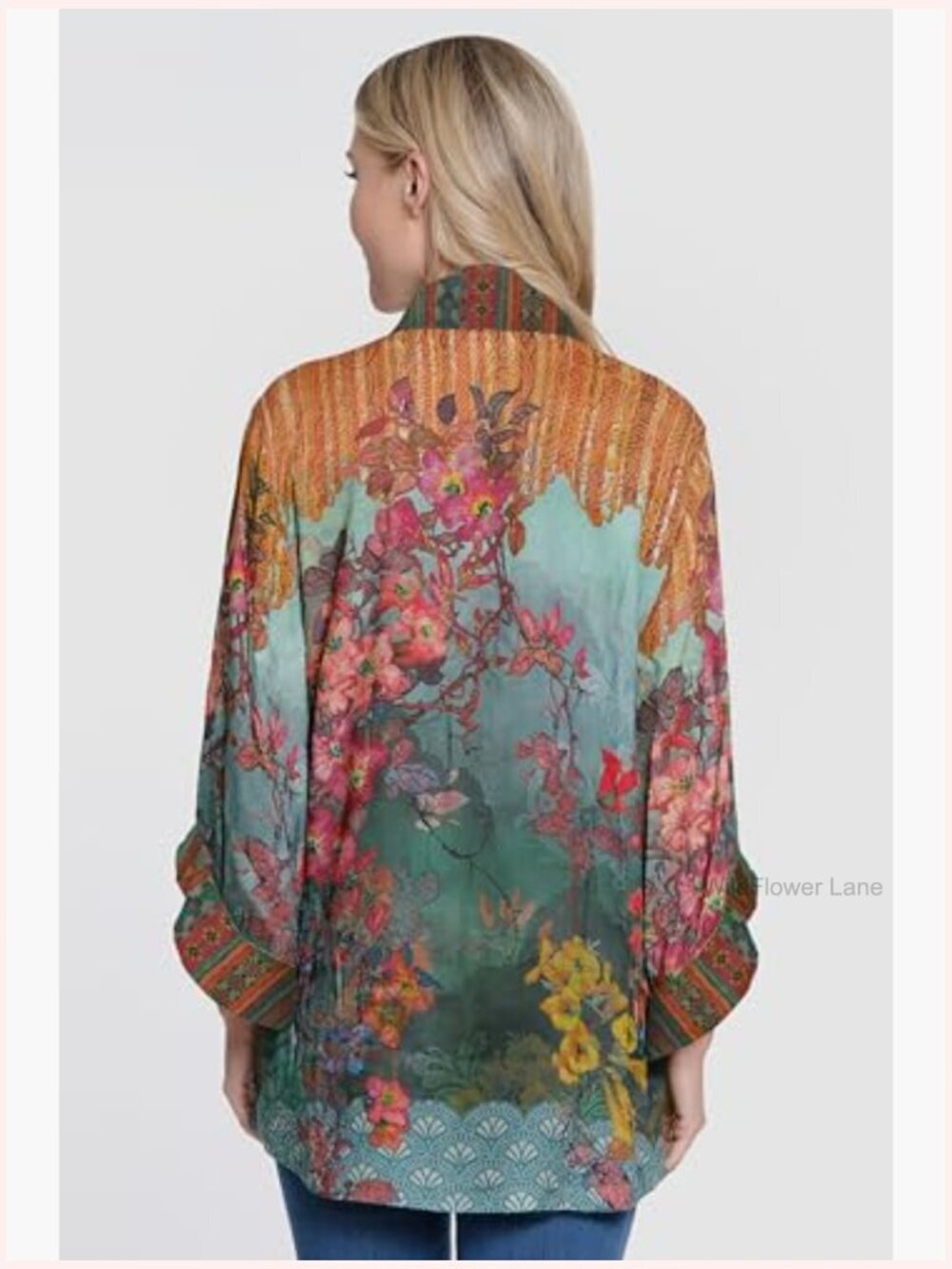 Mix Print Button Front Top with Ruffle Sleeves - Picture 2 of 2